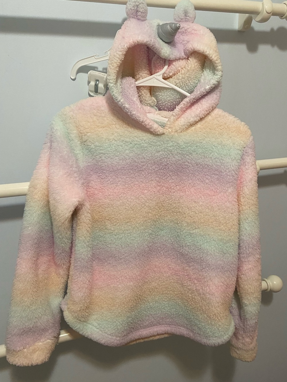 SO Girls Adorable Unicorn Pastel Rainbow Sherpa Hoodie